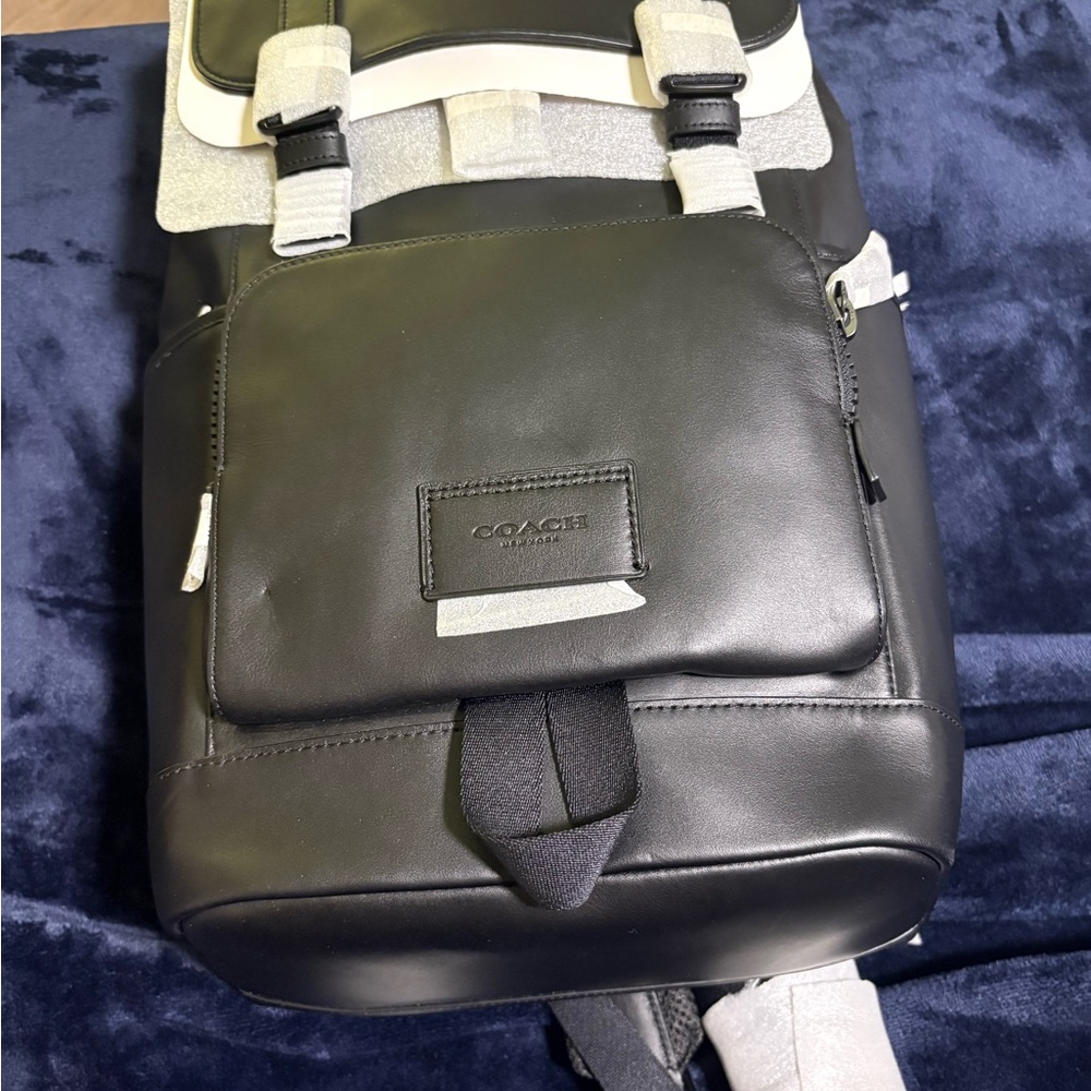 New Black Leather Coach Men's Backpack